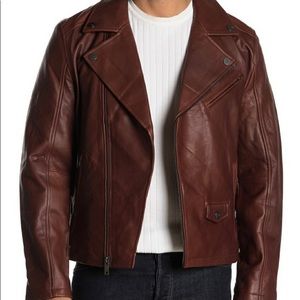 Leather Ugg jacket. Mahogany brown + metallic elements. Size Medium. Never worn